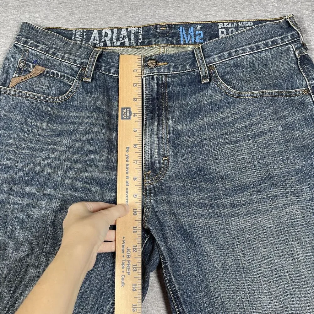 Ariat M2 Jeans Mens 35x29 Blue Medium Wash Relaxed Boot Bootcut Western Cowboy